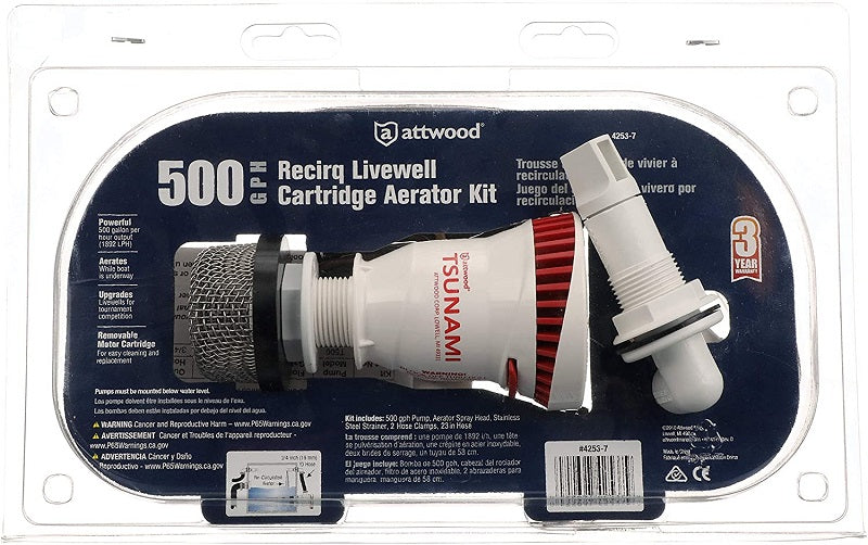 Attwood 500GPH Recirq Livewell Cartridge Aerator Kit 4253-7