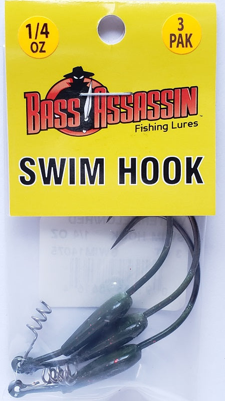 Bass Assassin Watermelon/Red Swim Hook 1/4oz 3ct SWIM14075