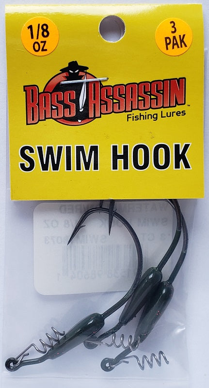 Bass Assassin Watermelon/Red Swim Hook 1/8oz 3ct SWIM18073