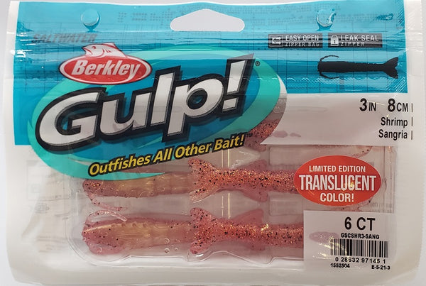 Berkley Gulp! 3in Sangria Translucent Shrimp 6ct 1552504