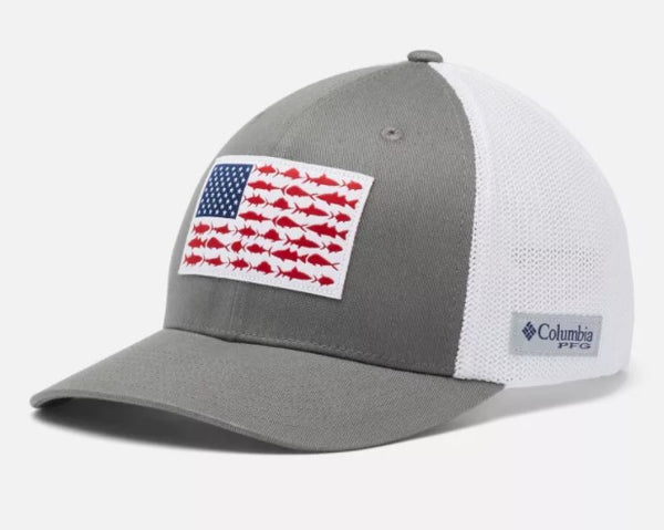 Columbia Sportswear PFG Fish Flag Mesh FlexFit Fitted Baseball Cap Fitted  Baseball Caps