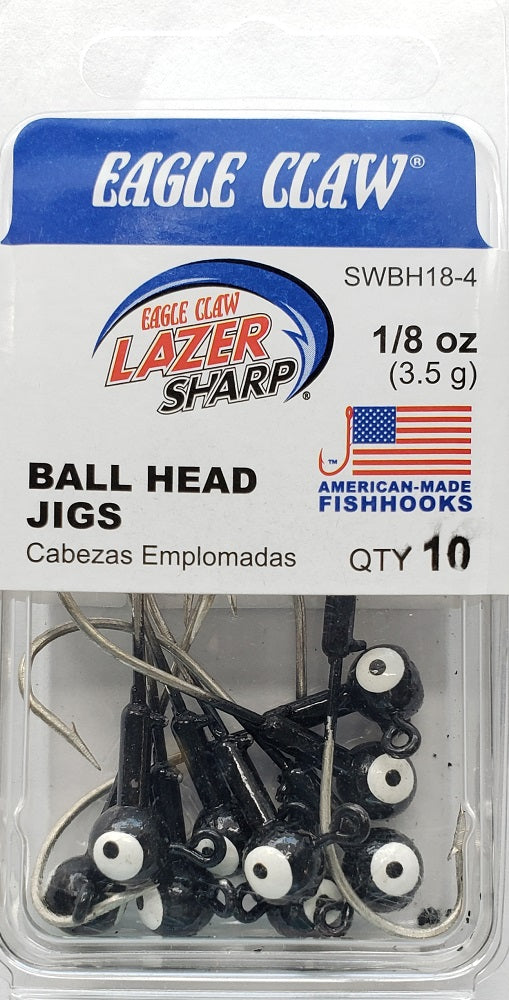 Eagle Claw Ball Head Jigs 1/8oz 10pk Black