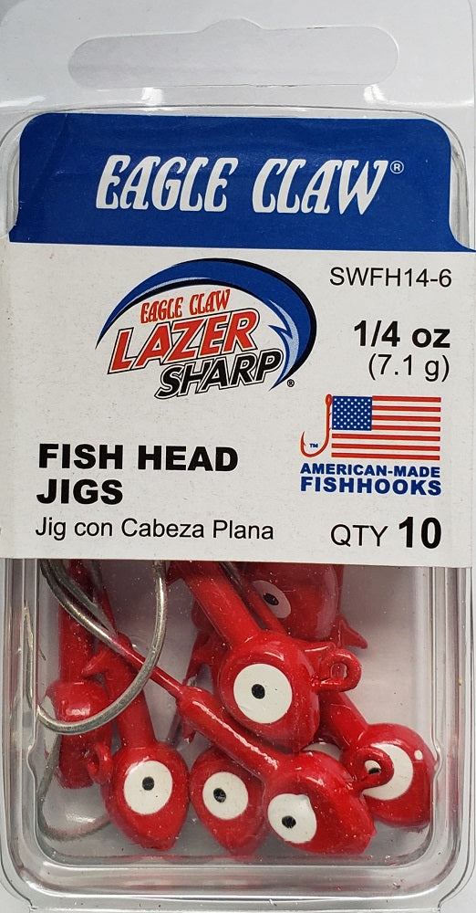 Eagle Claw Fish Head Jigs 1/4oz 10pk Red SWFH14-6