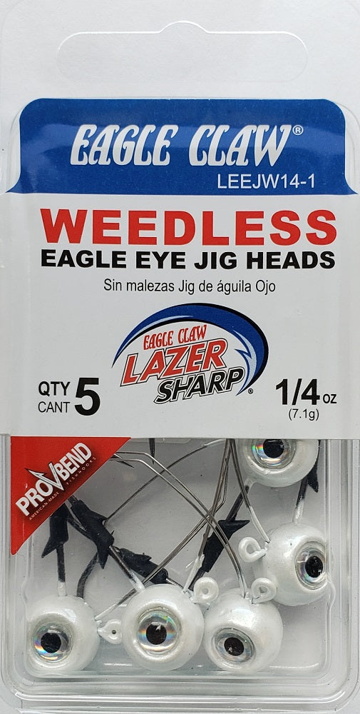 Eagle Claw Weedless Eagle Eye Jig Heads 1/4oz 5pk Pearl LEEJW14-1