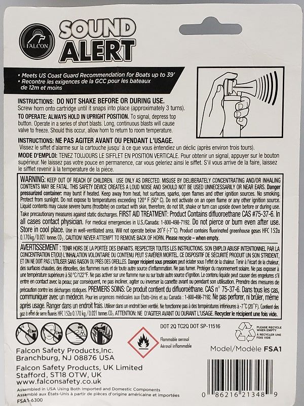 Falcon Safety Sound Alert Signal Horn - 6 Ounce - FSA6