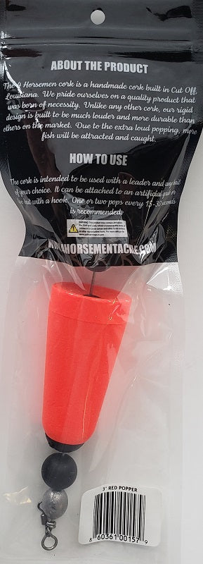 Four Horsemen Tackle Concave Popper Cork Red 3" 1pk