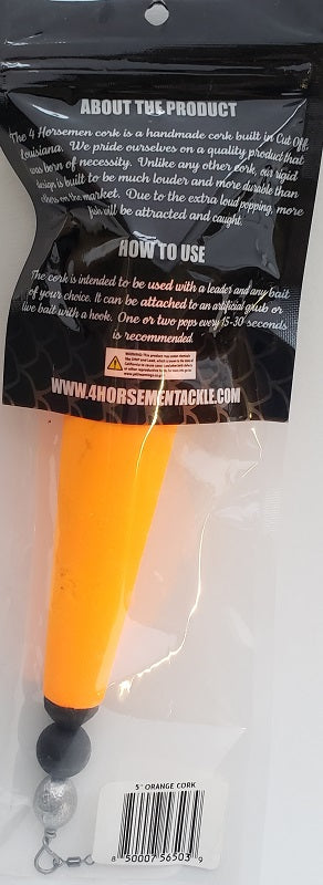 Four Horsemen Tackle 5in Concave Popper Cork Orange