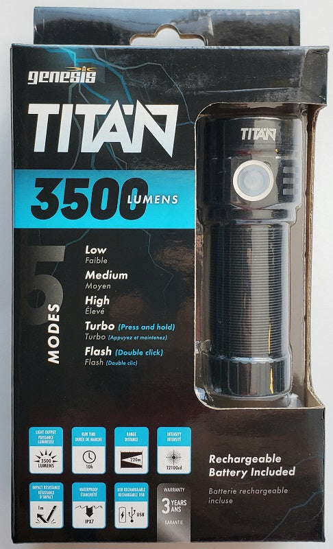 Genesis Titan 3500 Lumens Rechargeable Flashlight GNF-3500R