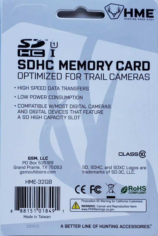 HME 32GB SDHC Memory Card Optimized For Trail Cameras HME-32SD
