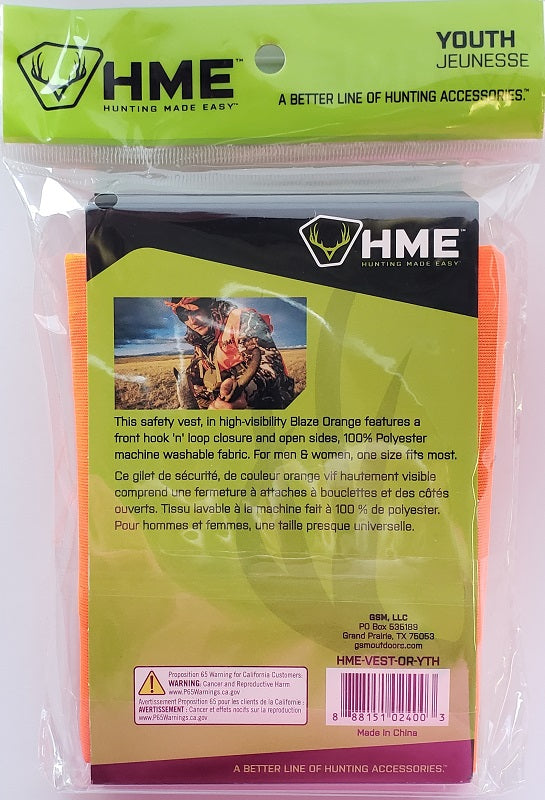 HME Blaze Youth Orange Safety Vest HME-VEST-OR-YTH