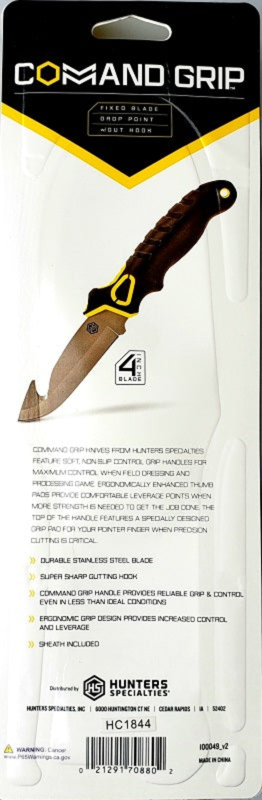 Hunter's Specialties Command Grip Knife with Gut Hook