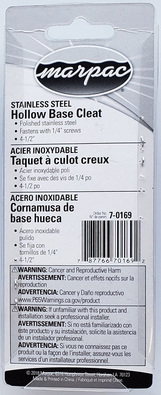 Marpac 4-1/2" Stainless Steel Hollow Base Cleat 7-0169
