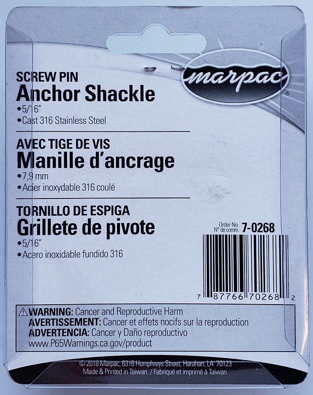 Marpac 5/16in Screw Pin Anchor Shackle 7-0268
