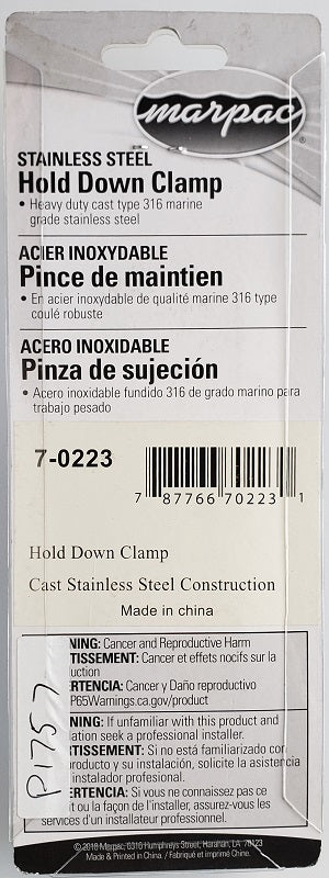 Marpac Stainless Steel Hold Down Clamp 7-0223