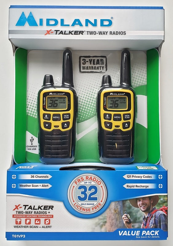 Midland T61VP3 36 Channel FRS Two-Way Radio Up to 32 Mile Range Walkie Talkie Yellow Black (Pack of 10) - 4