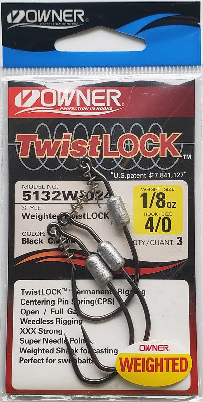 Owner Weighted Twistlock 3X Hooks 4/0-1/8oz 5132W-024