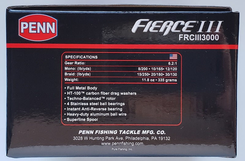Penn FRCIII3000 Fierce III 3000 Spin Reel RH/LH Front Drag, 5 BRG : Sports  & Outdoors 
