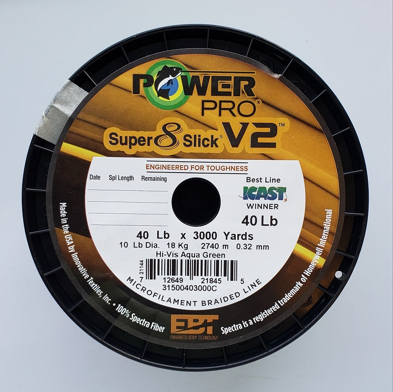 power pro braided fishing line 40lb Power Pro Super 8 Slick V2 Hi-Vis Aqua Green 40 lbs 3000 yds Braided Fishing