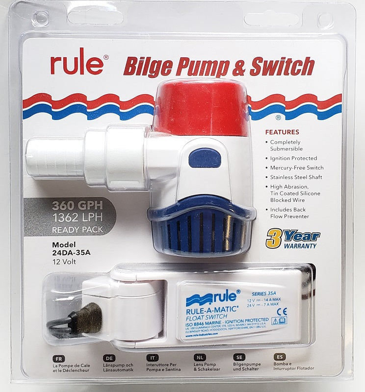 Rule 360GPH Bilge Pump and Switch 24DA-35A