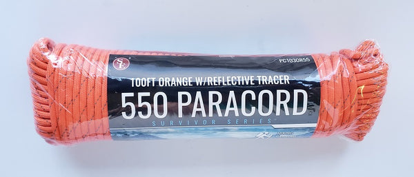 SE Survivor Series 550 Orange w/Reflective Tracer Paracord 100ft PC103OR55
