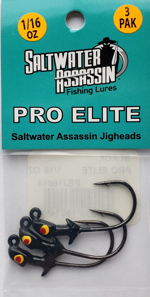 Saltwater Assassin Pro Elite Jigheads Black 1/16oz 3ct PEJ16014