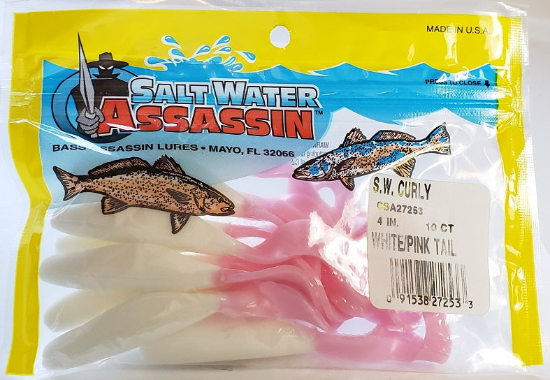 SaltWater Assassin Curly Tail White/Pink Tail 4in