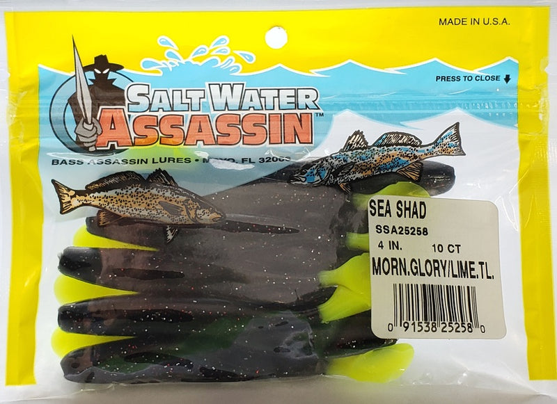 SaltWater Assassin Sea Shad Morning Glory/Limetreuse Tail 