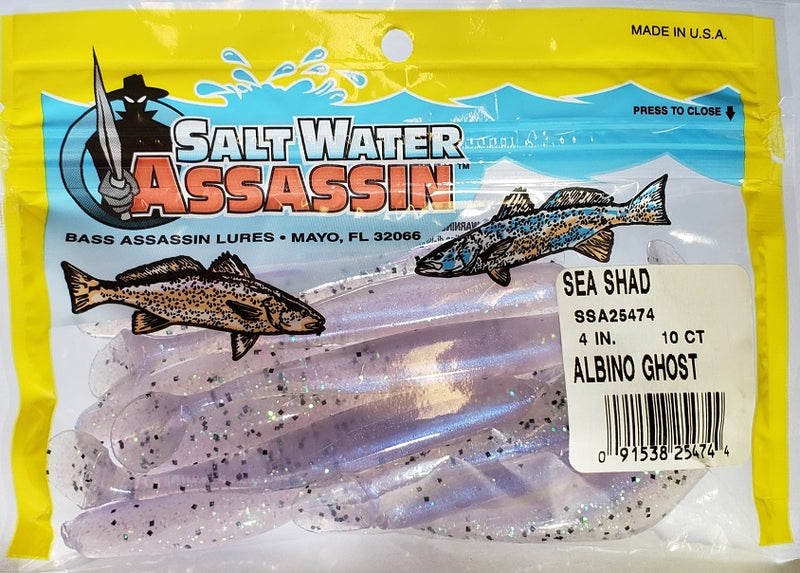 SaltWater Assassin 4in Sea Shad Albino Ghost 10ct SSA25474
