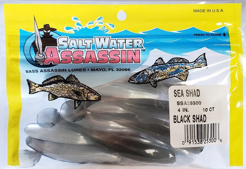 SaltWater Assassin Sea Shad Black Shad 4 10pk