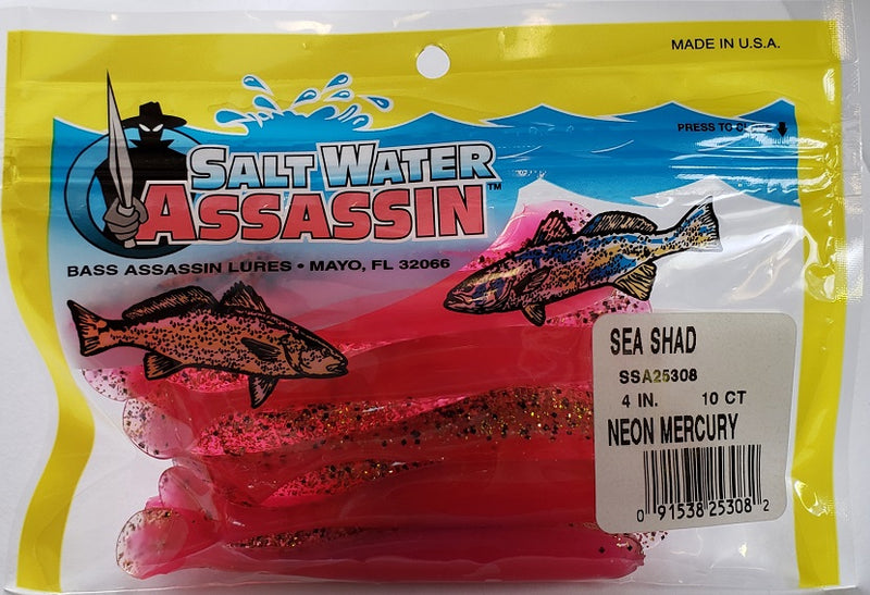 SaltWater Assassin Sea Shad Neon Mercury 4 10pk