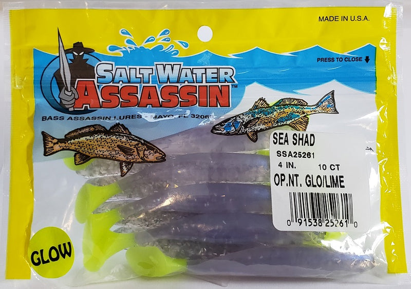 SaltWater Assassin Sea Shad Opening Night/Glow Limereuse 4 10pk