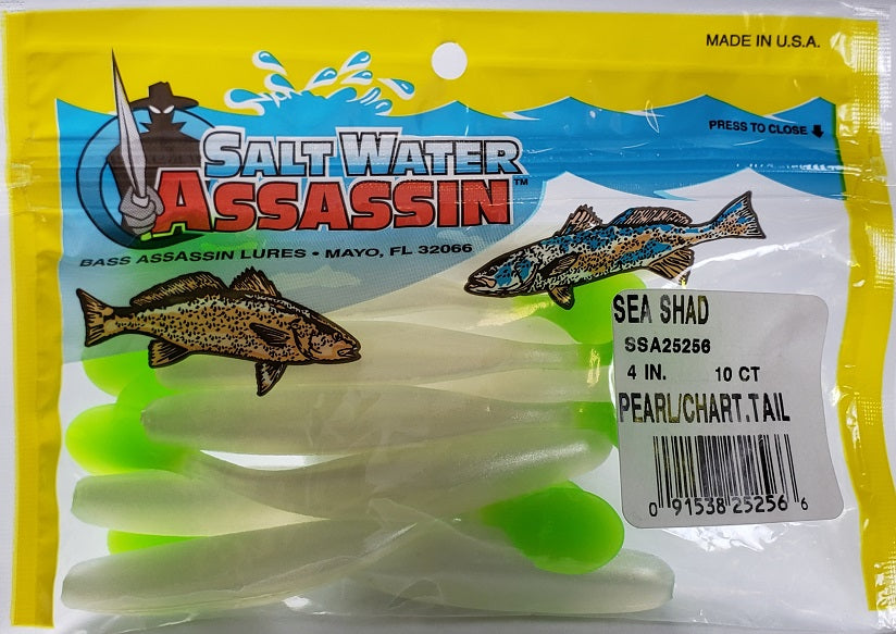 bass assassin lures inc mayo fl Bass Assassin 4" Sea Shad Pearl/Chartreuse Tail