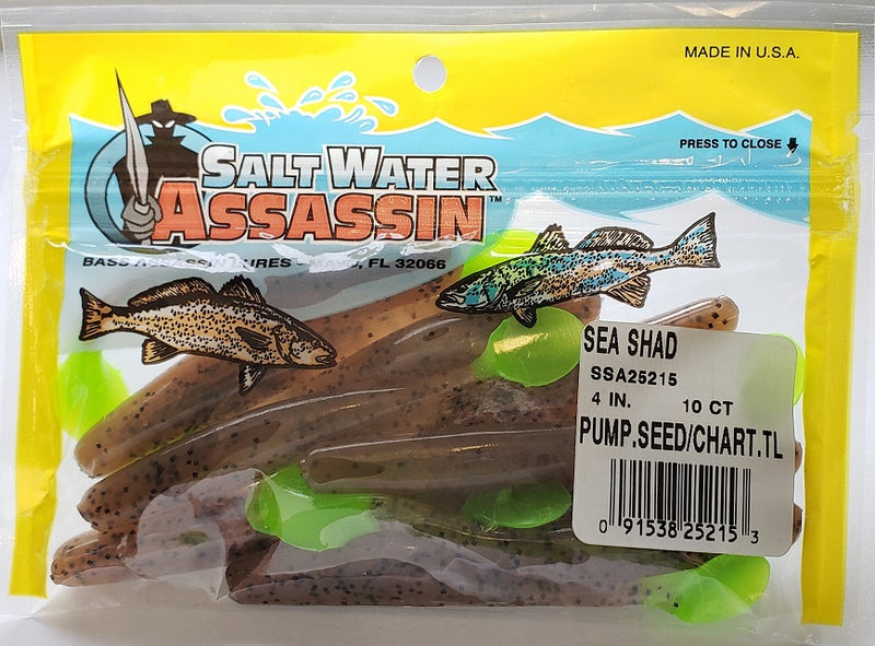SaltWater Assassin Sea Shad Pumpkin Seed/Chartreuse 4 10pk