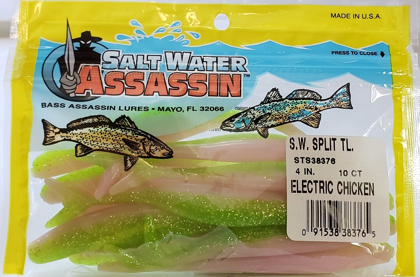 bass assassin lures mayo fl Bass Assassin Split Tail Shad 4" Electric Chicken