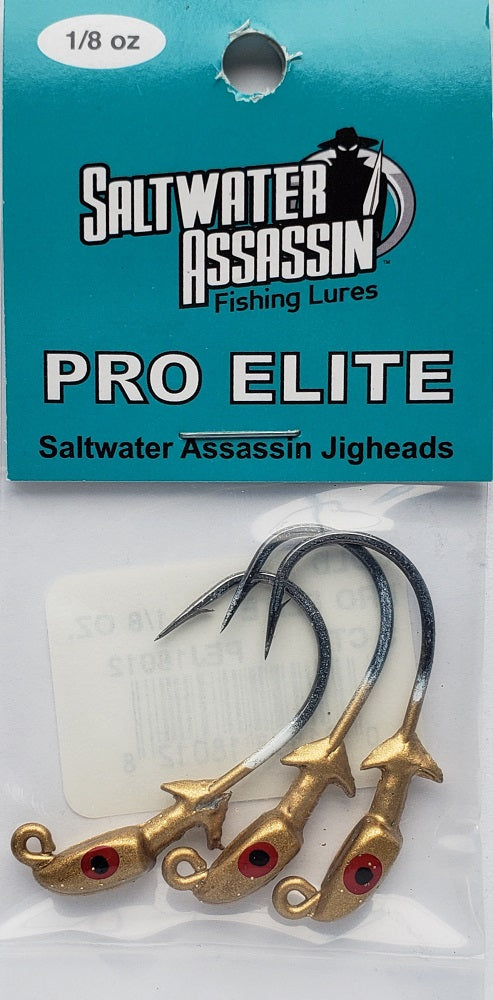 Saltwater Assassin Pro Elite Jigheads Gold 1/8oz 3ct PEJ18012