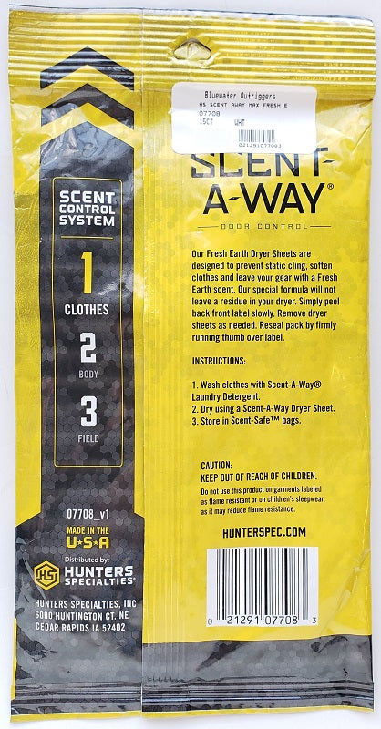 Scent-A-Way Max Dryer Sheets Fresh Earth 07708