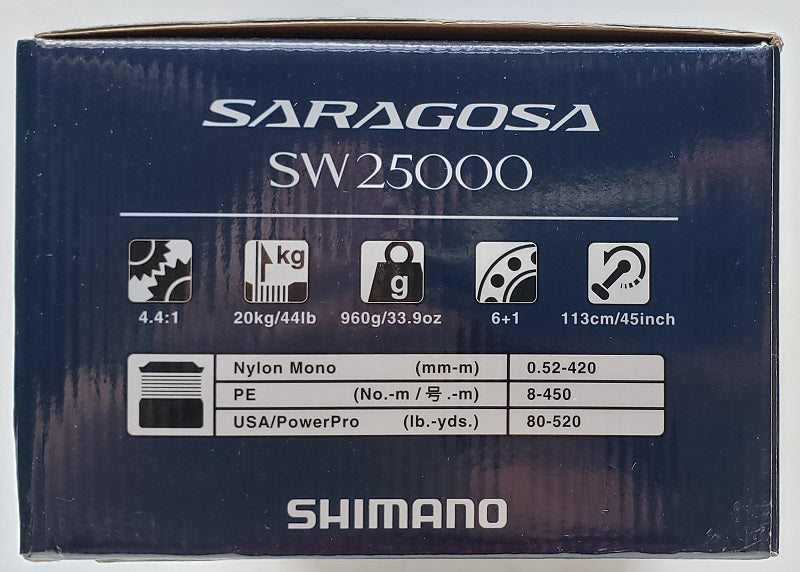 Shimano 2020 Saragosa SW A, 25000, Left and Right Hand, Saltwater Fishing Reel, Front Drag, SRG25000SWA