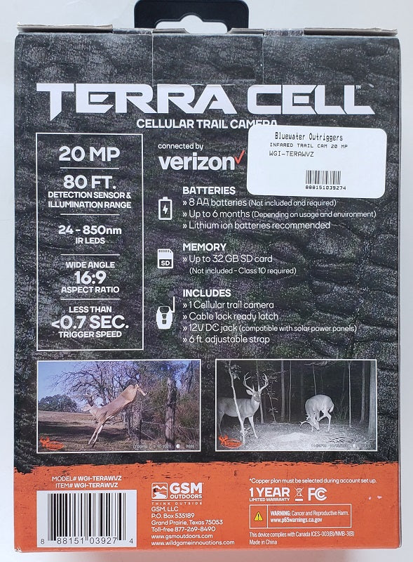 Wildgame Terra Cell 20MP Cellular (Verizon) Trail Camera WGI-TERAWVZ