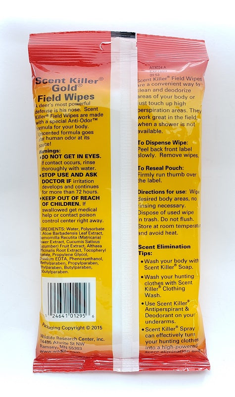 Wildlife Research Scent Killer Gold Field Wipes 24pk 1295