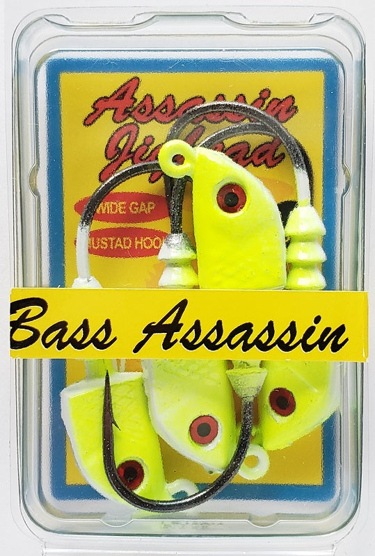 Bass Assassin Chartreuse Flash Jighead 1/2oz 4ct JA03005