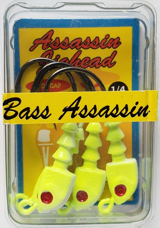 Bass Assassin Chartreuse Flash Jighead 1/4oz 4ct JA07005